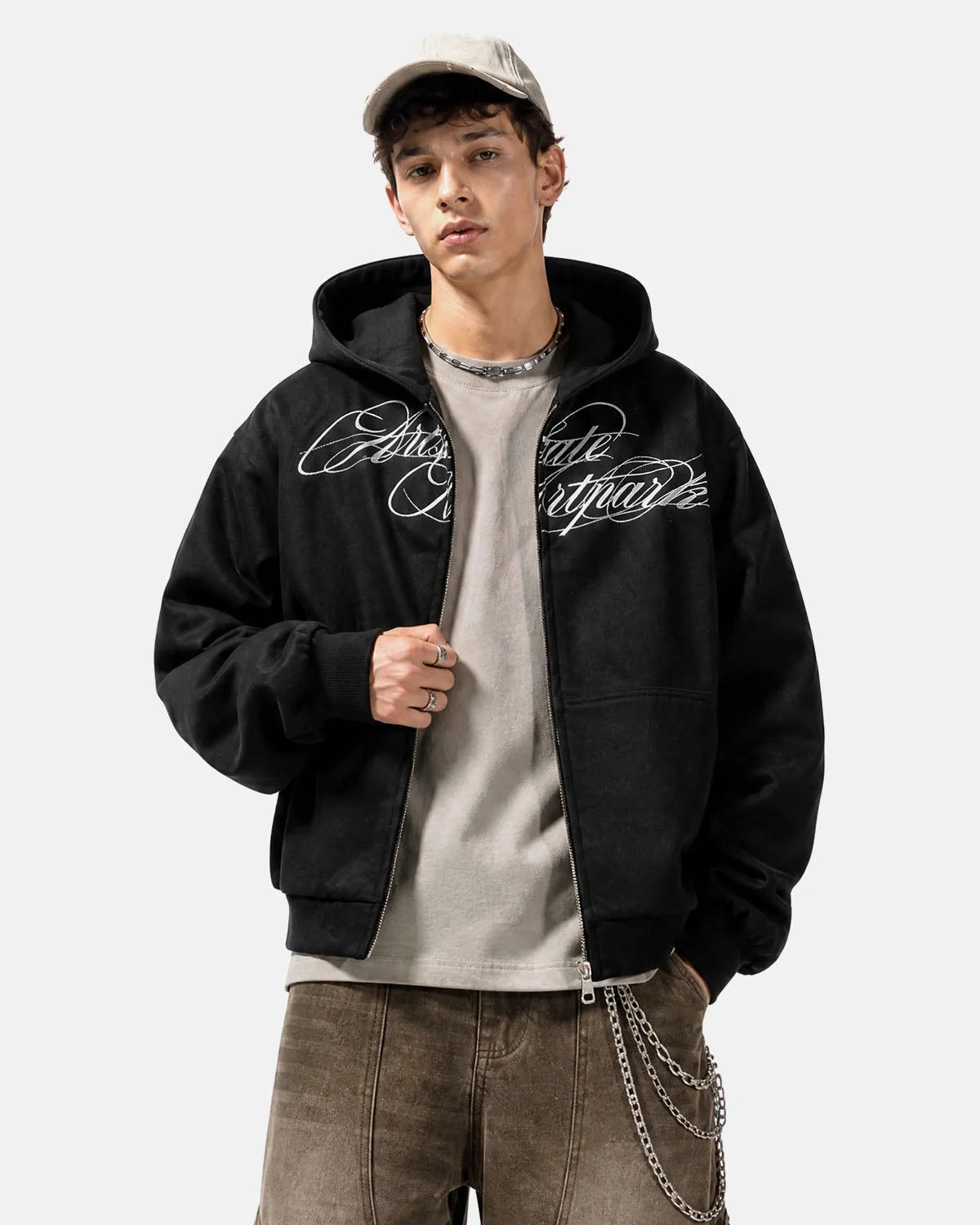 Omygoods Camo Script Graphic Cropped Hoodie