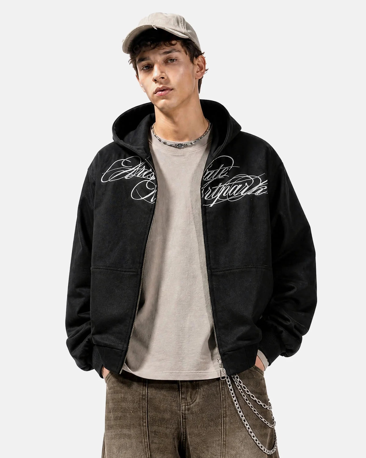 Omygoods Camo Script Graphic Cropped Hoodie