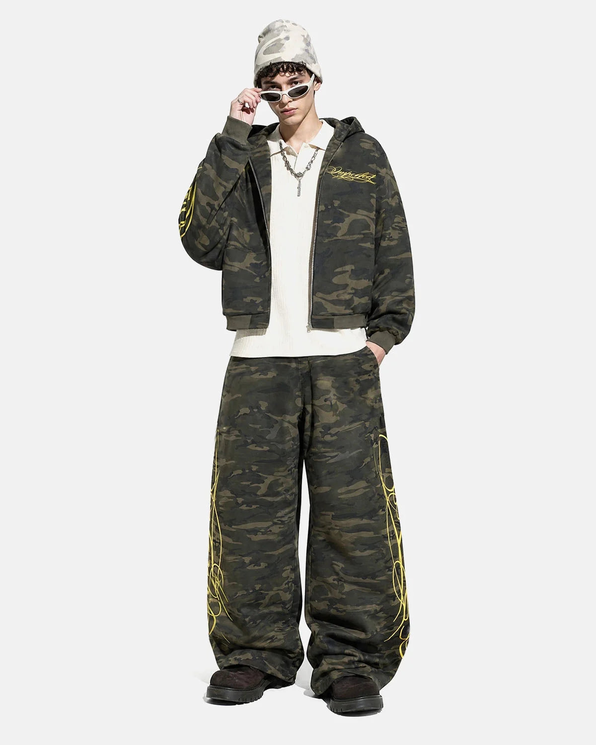 Omygoods Camo Script Wide Leg Lounge Pants