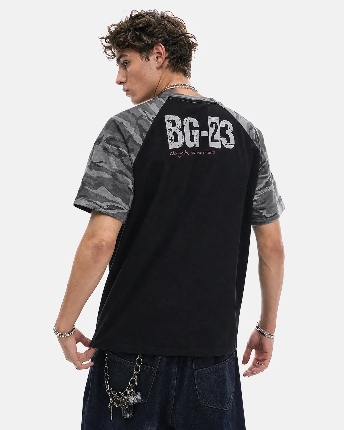 Omygoods Camo Sleeve Graphic Boxy T-Shirt