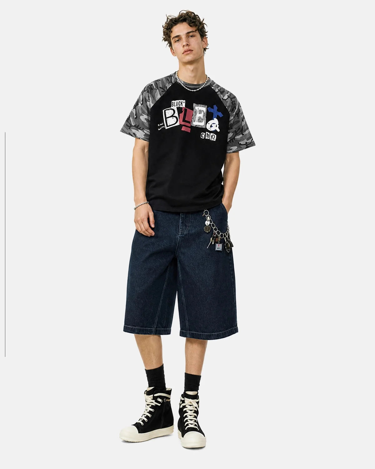 Omygoods Camo Sleeve Graphic Boxy T-Shirt