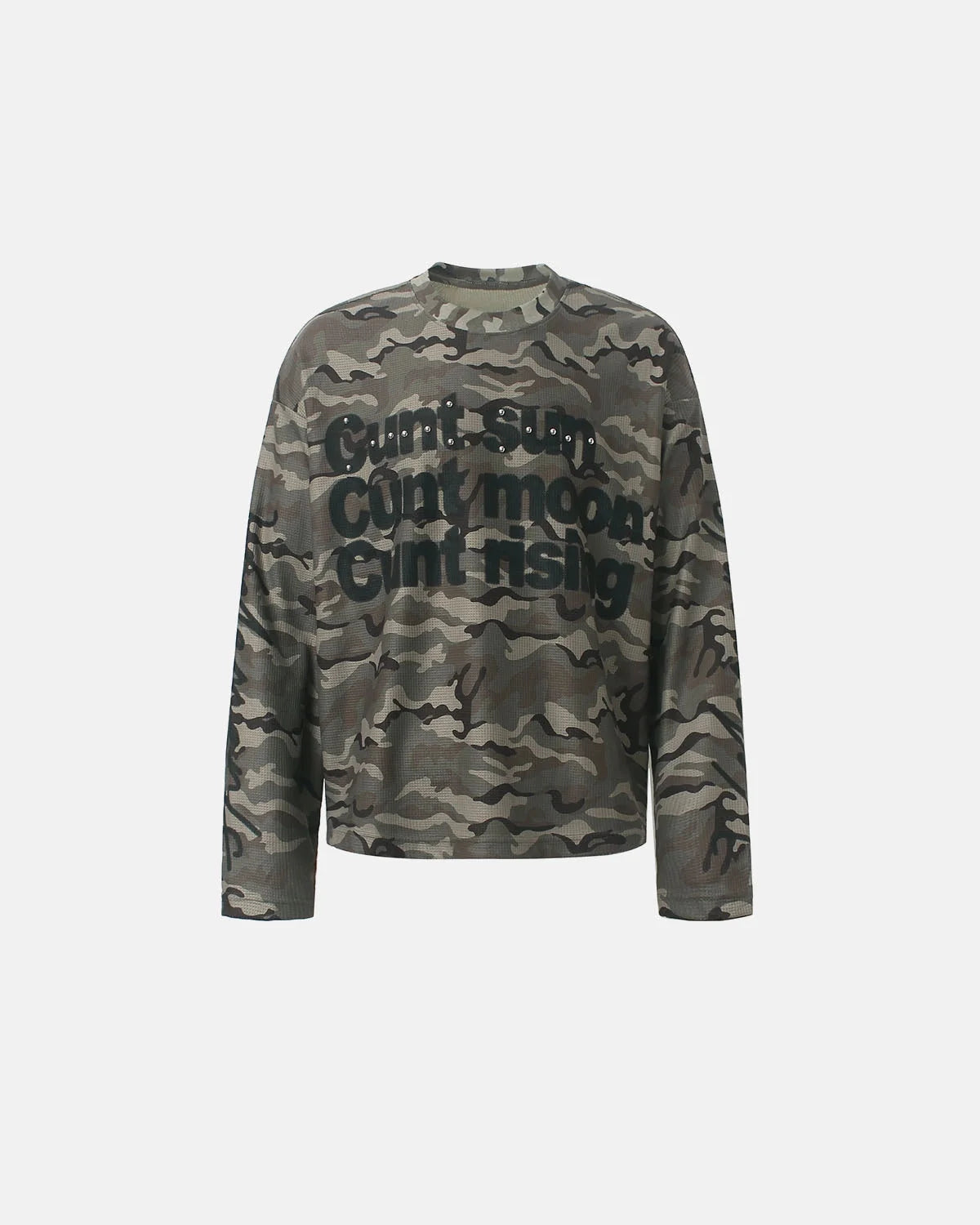 Omygoods Camo Slogan Graphic Waffle T-Shirt