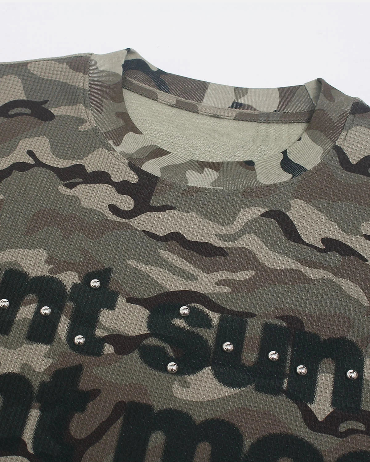 Omygoods Camo Slogan Graphic Waffle T-Shirt