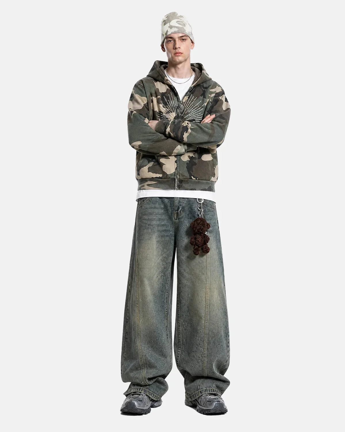 Omygoods Camo Sunburst Graphic Zip Up Hoodie