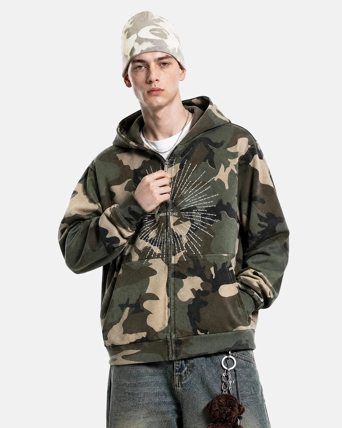 Omygoods Camo Sunburst Graphic Zip Up Hoodie