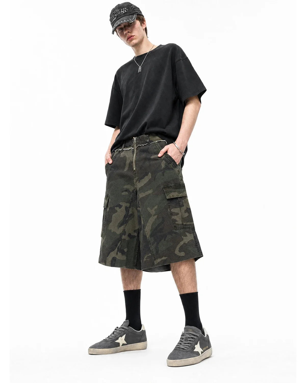 Omygoods Camo Utility Longline Shorts