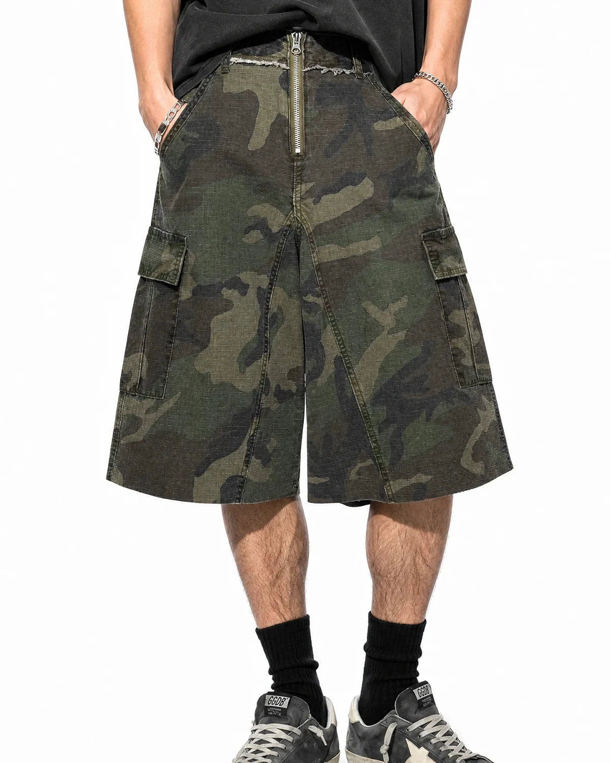 Omygoods Camo Utility Longline Shorts