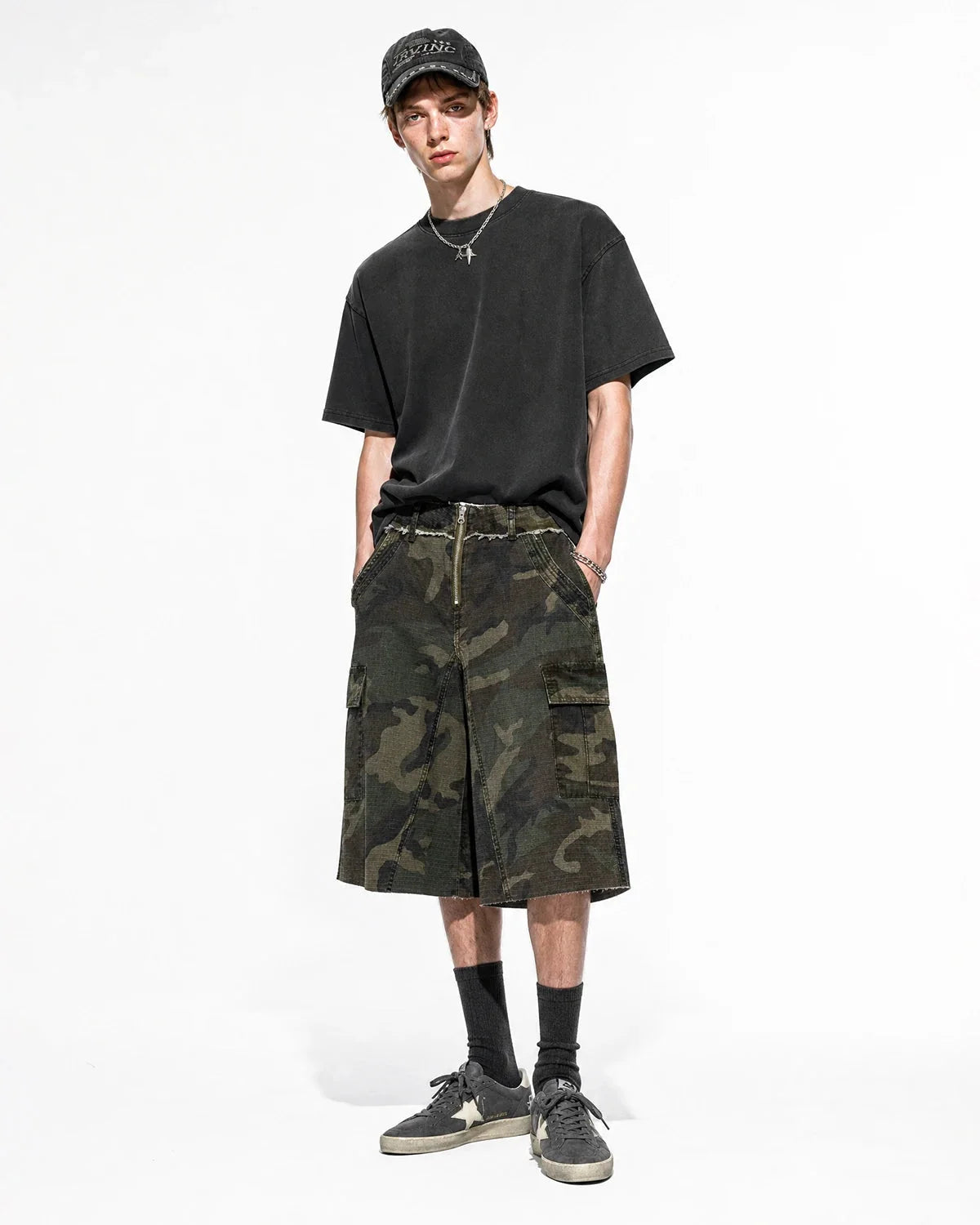 Omygoods Camo Utility Longline Shorts