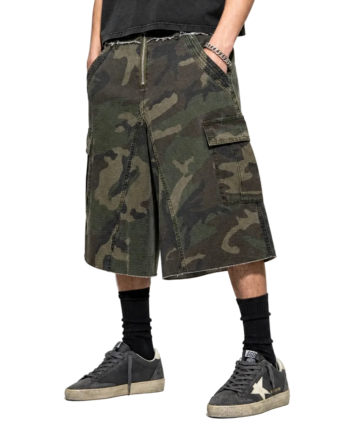 Omygoods Camo Utility Longline Shorts