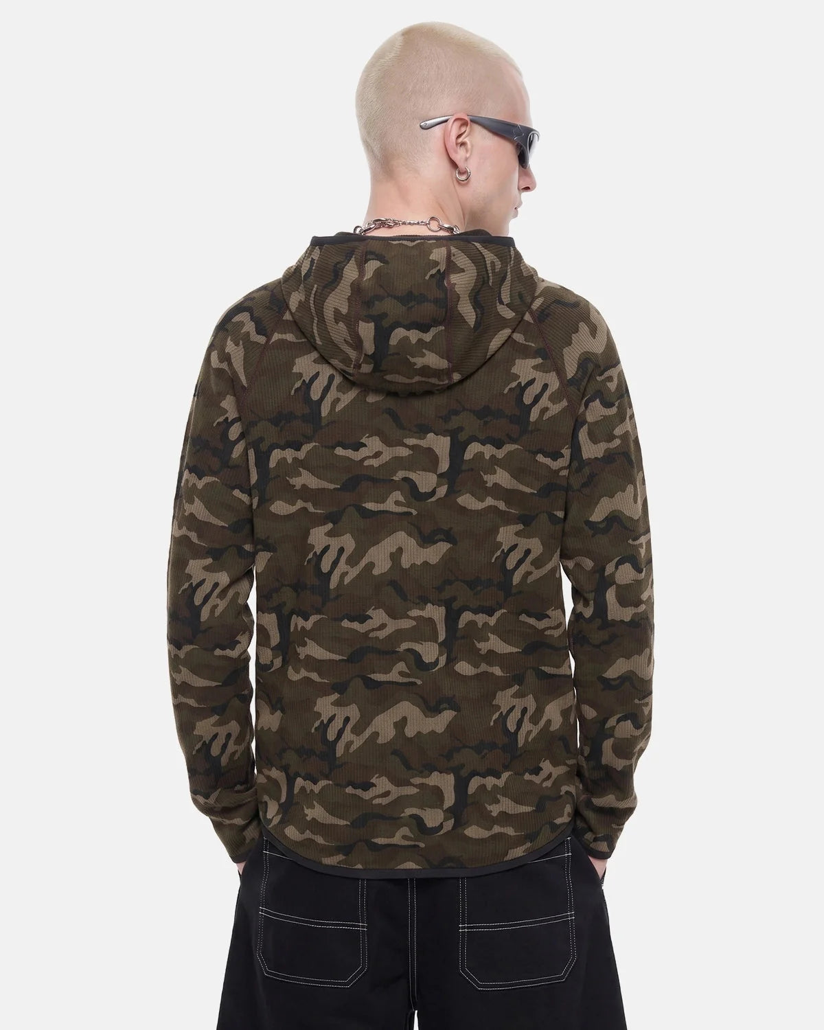 Omygoods Camo Waffle High-Neck Hoodie