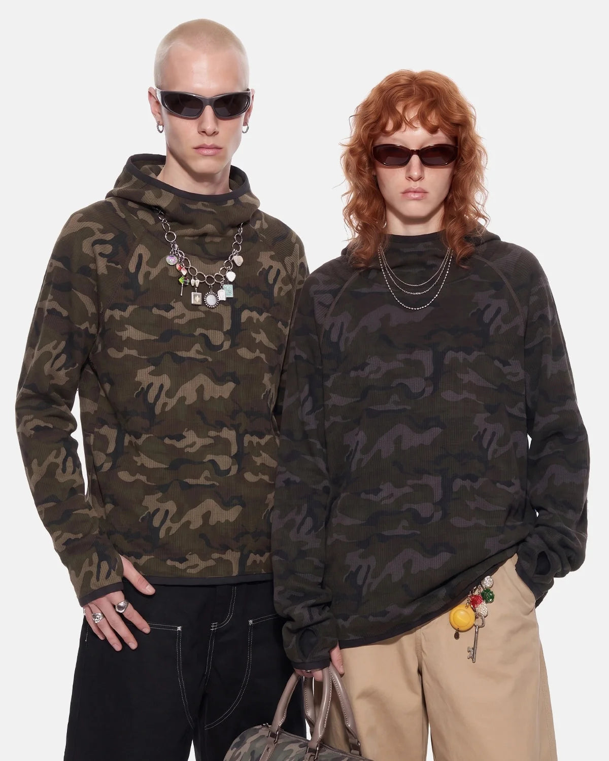 Omygoods Camo Waffle High-Neck Hoodie