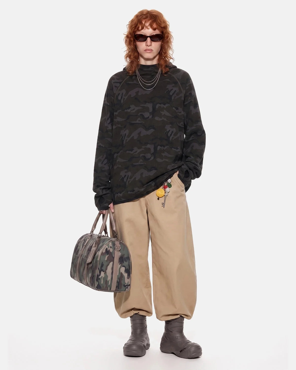 Omygoods Camo Waffle High-Neck Hoodie