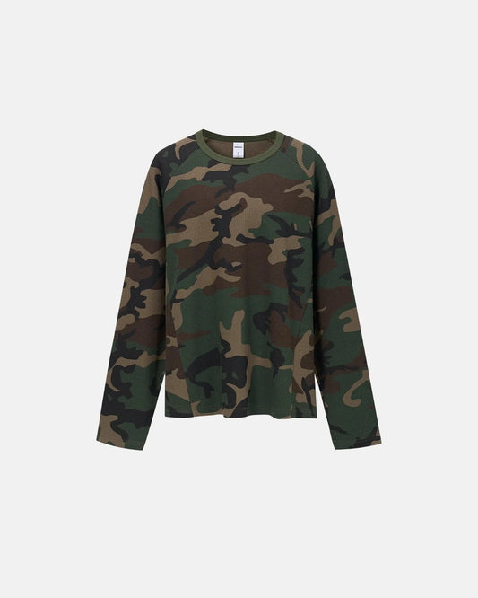 Omygoods Camo Waffle Long Sleeve T-Shirt