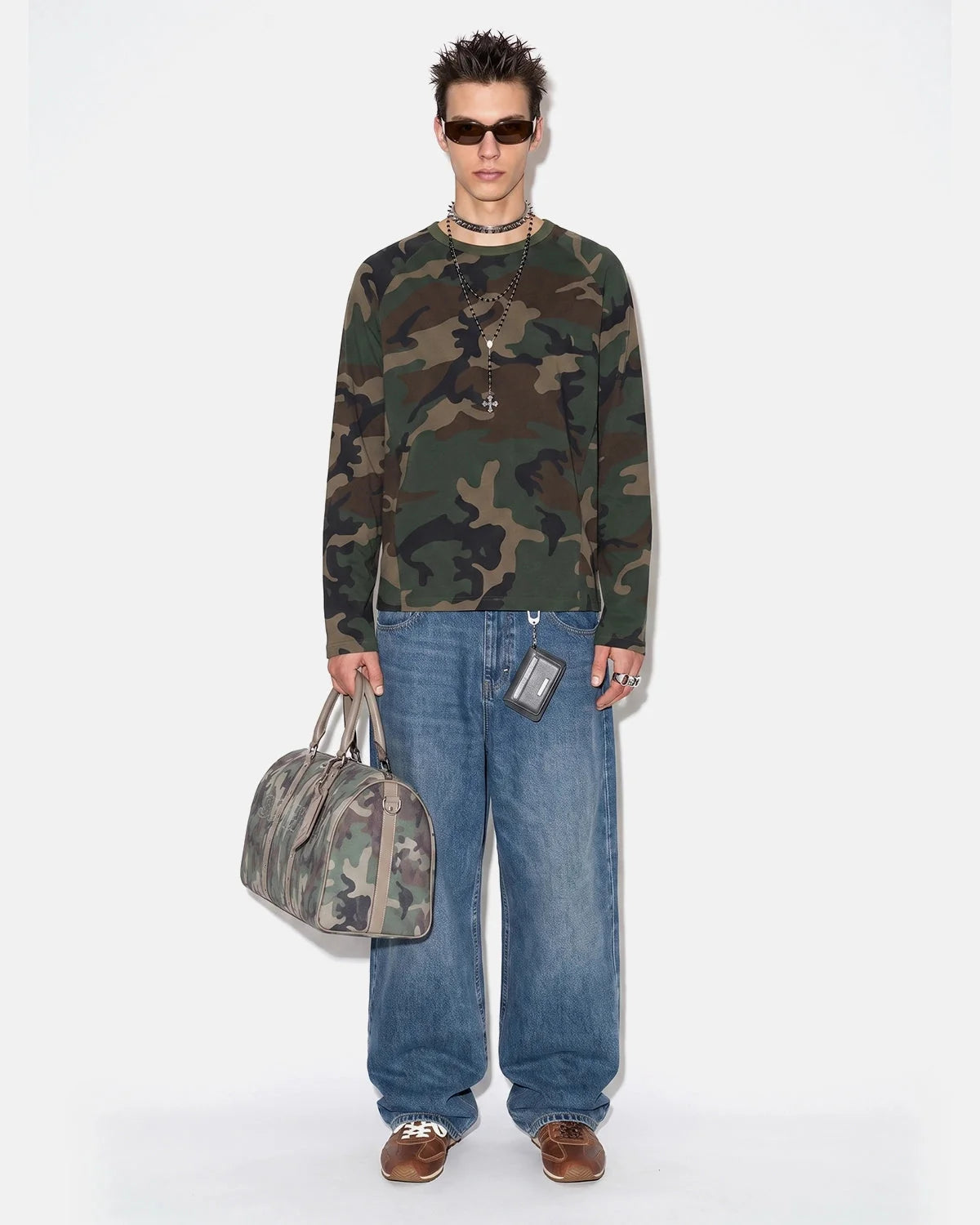 Omygoods Camo Waffle Long Sleeve T-Shirt