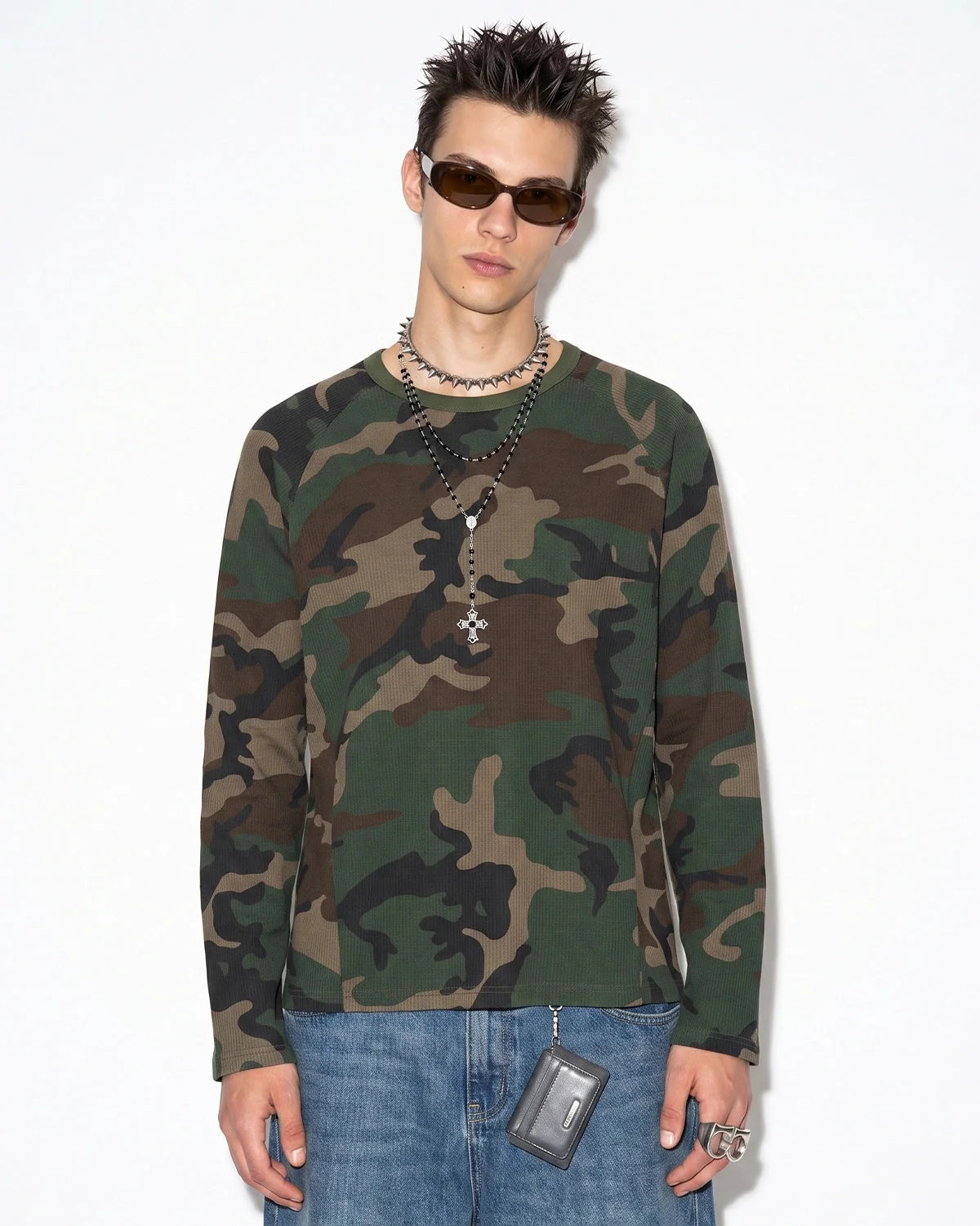 Omygoods Camo Waffle Long Sleeve T-Shirt
