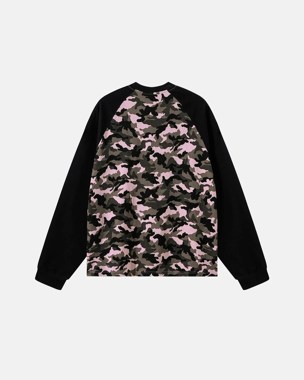 Omygoods Camo Waffle Raglan Long Sleeve T-Shirt