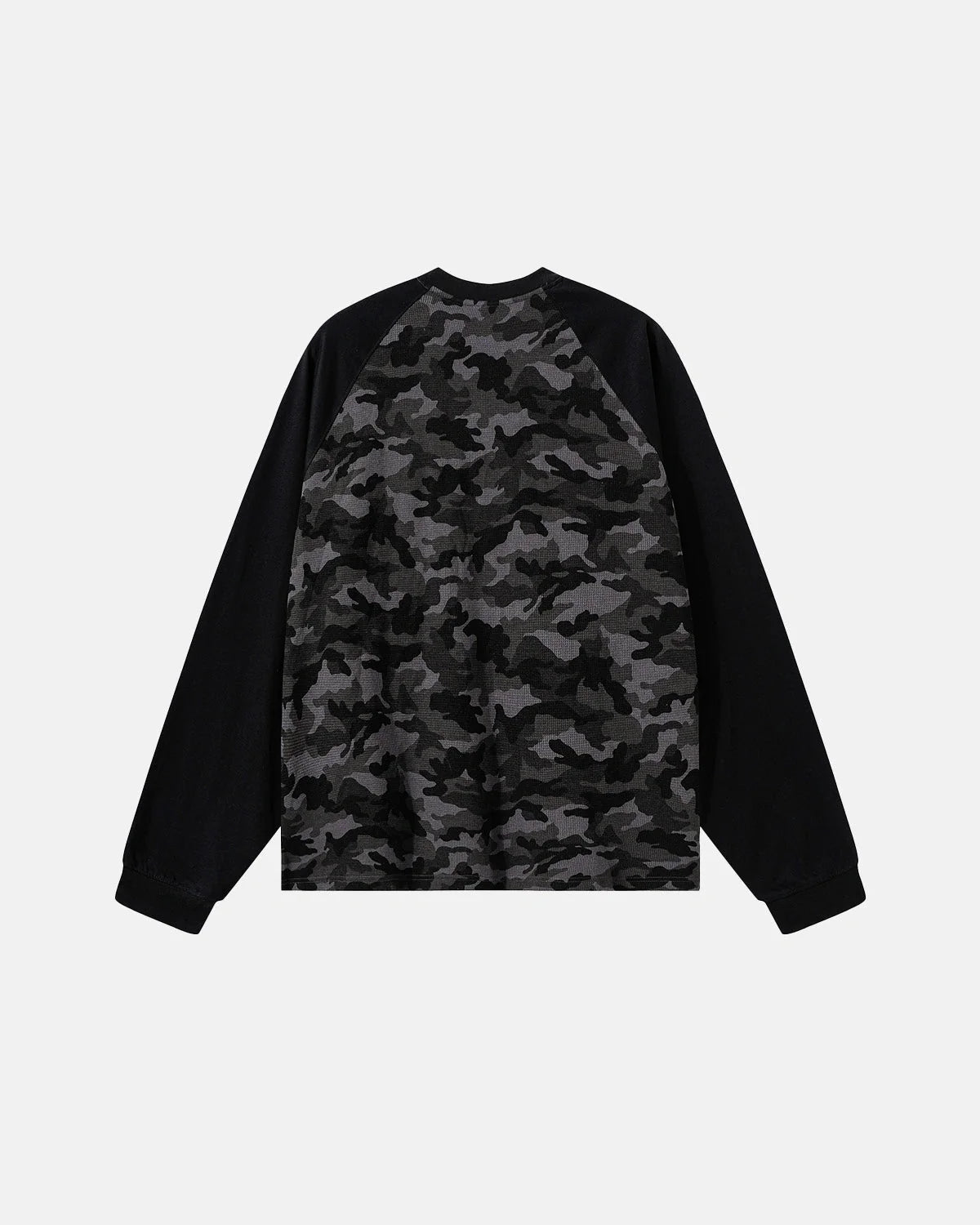 Omygoods Camo Waffle Raglan Long Sleeve T-Shirt