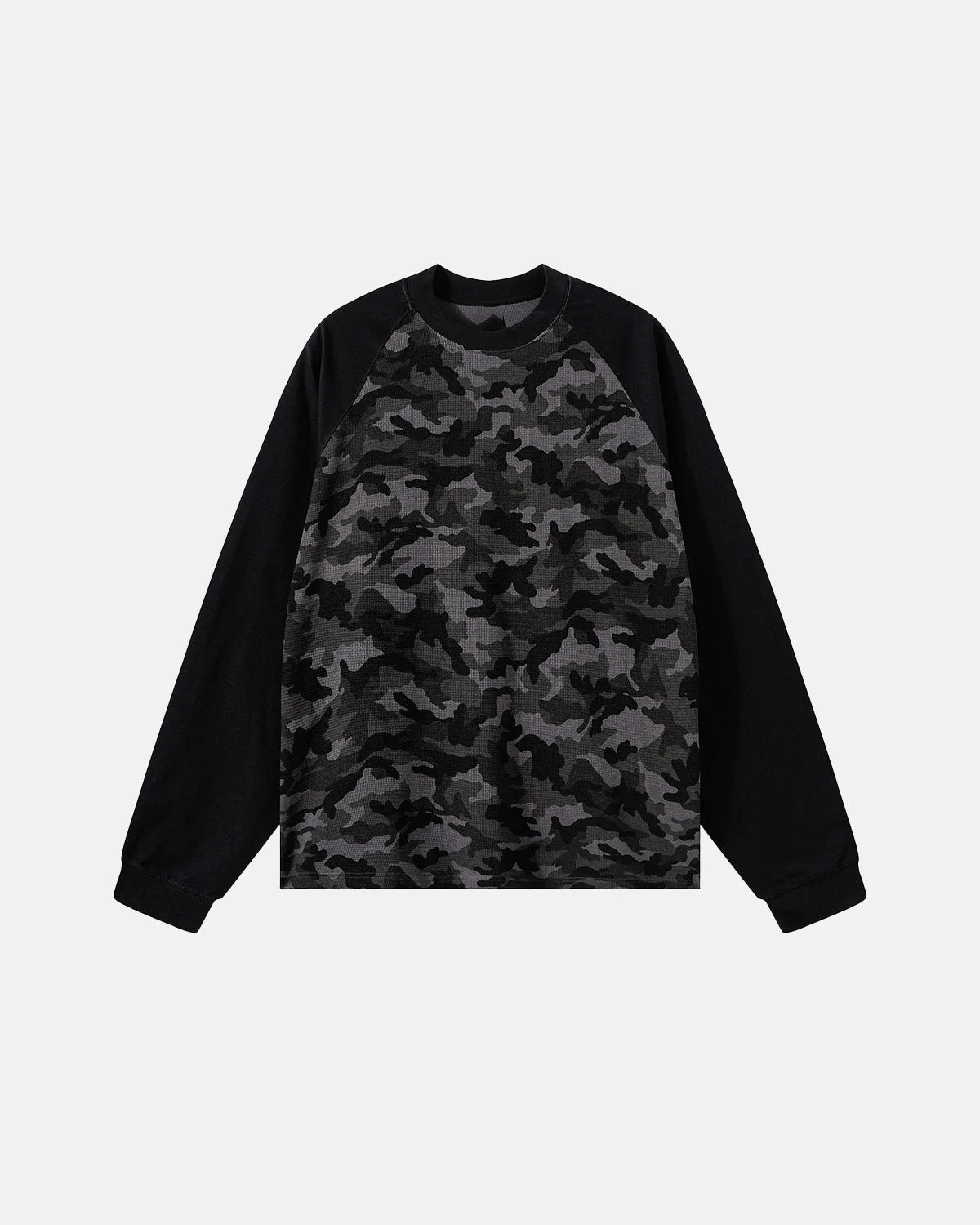 Omygoods Camo Waffle Raglan Long Sleeve T-Shirt