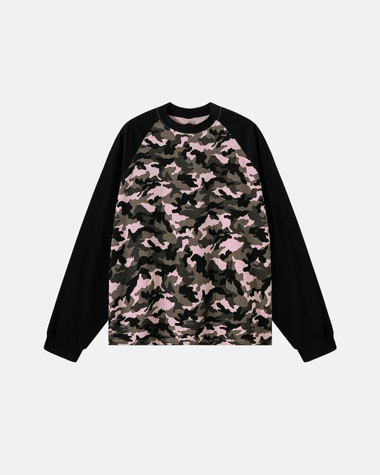 Omygoods Camo Waffle Raglan Long Sleeve T-Shirt