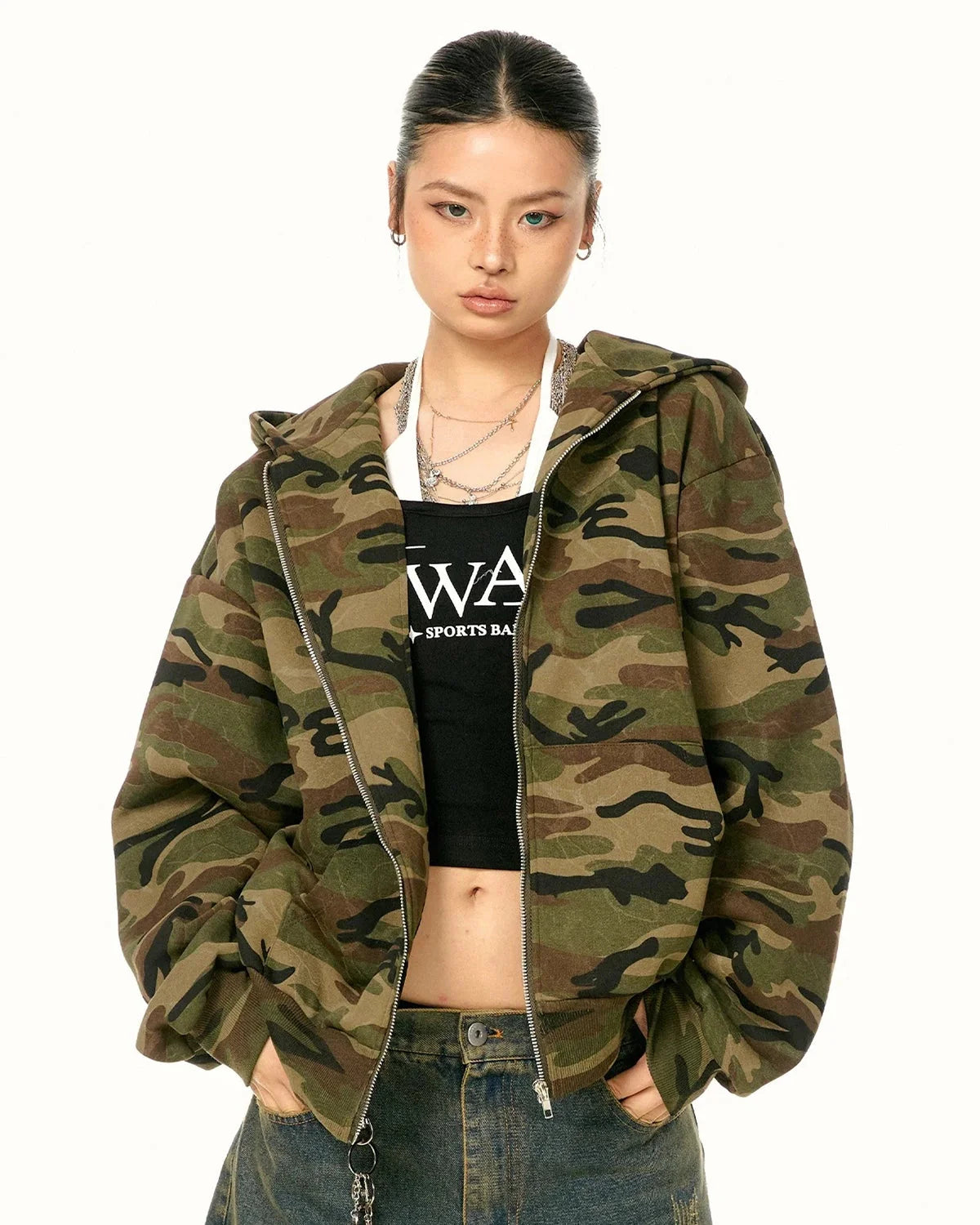 Omygoods Camouflage Zip Up Jacket