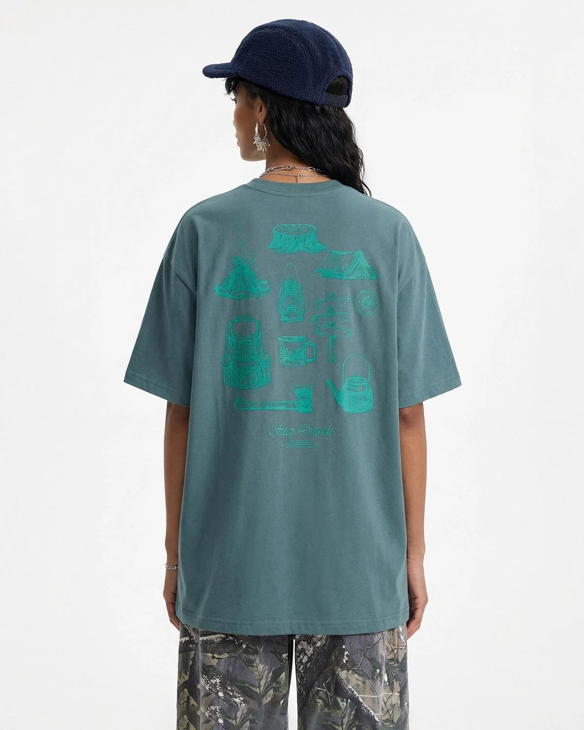 Omygoods Camping Graphic Cotton Tee