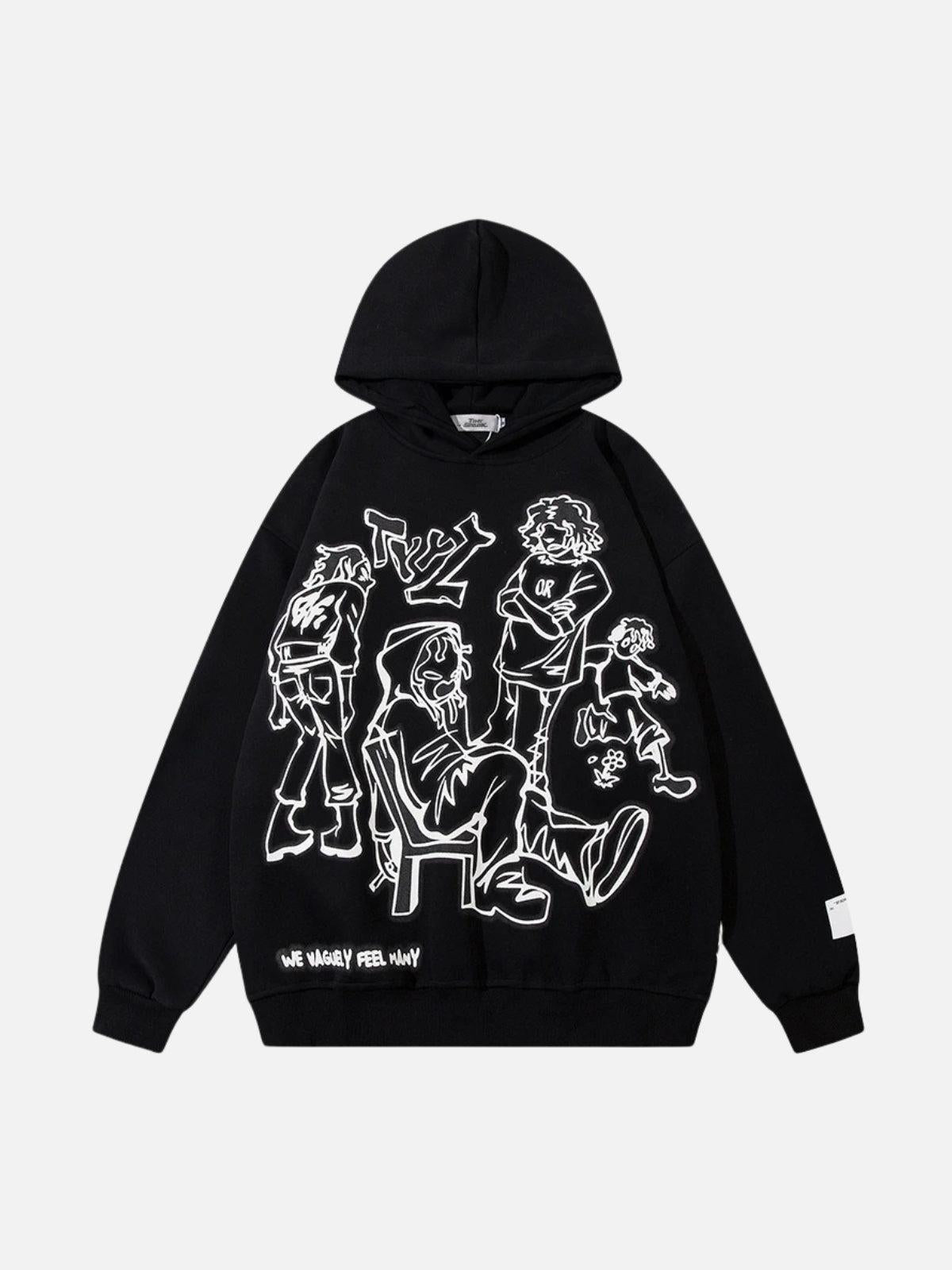 Omygoods Cartoon Line Character Print Hoodie