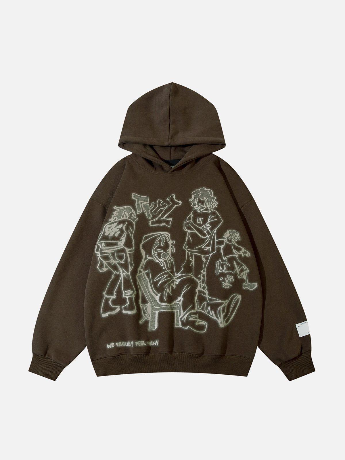 Omygoods Cartoon Line Character Print Hoodie
