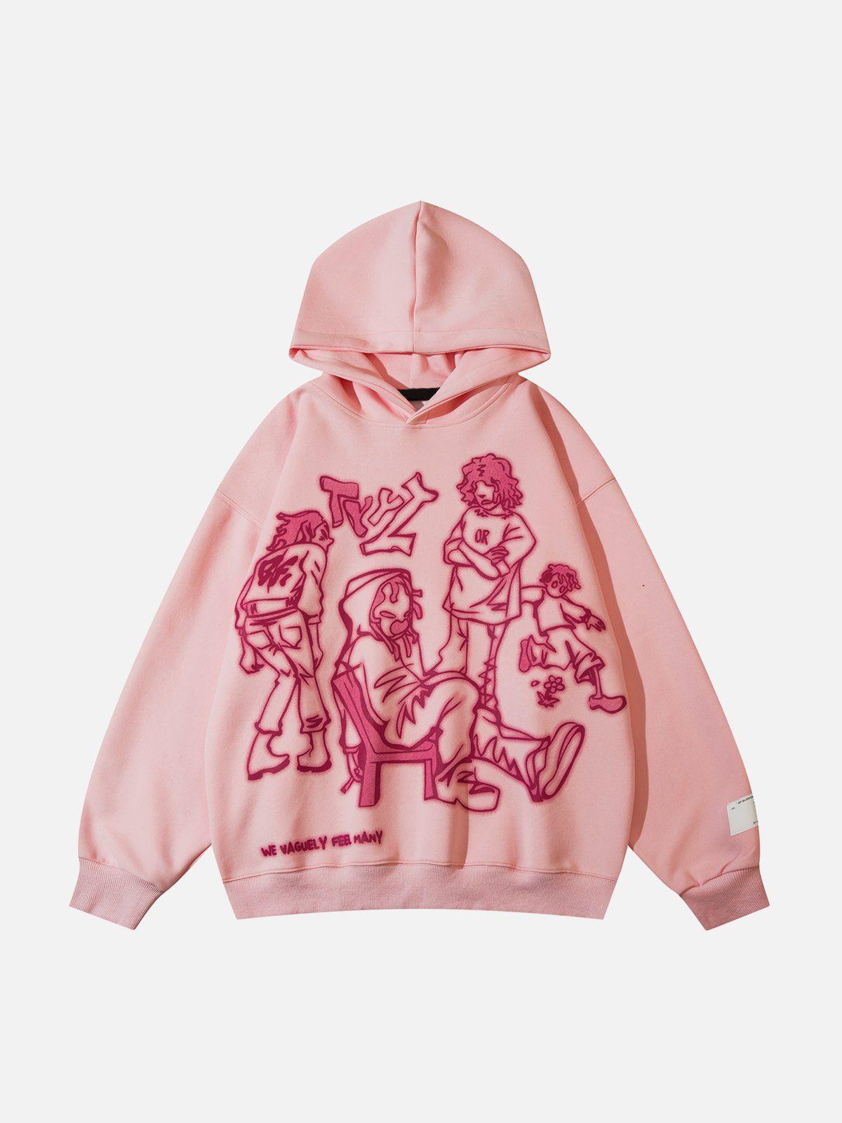 Omygoods Cartoon Line Character Print Hoodie