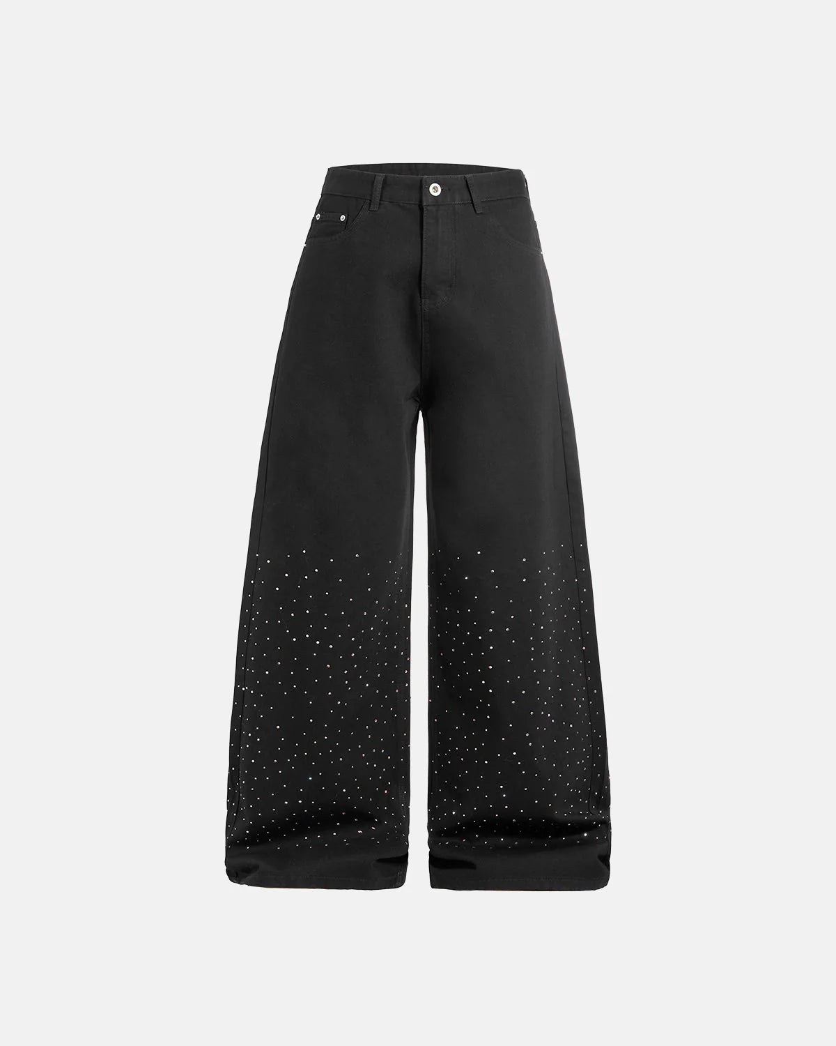 Omygoods Chill Wide Leg Rhinestone Denim Pants