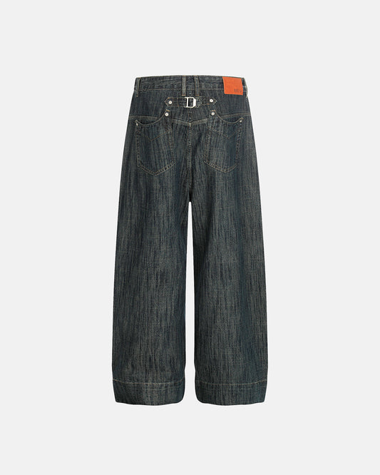 Omygoods Cinch Back Bamboo Weave Jeans