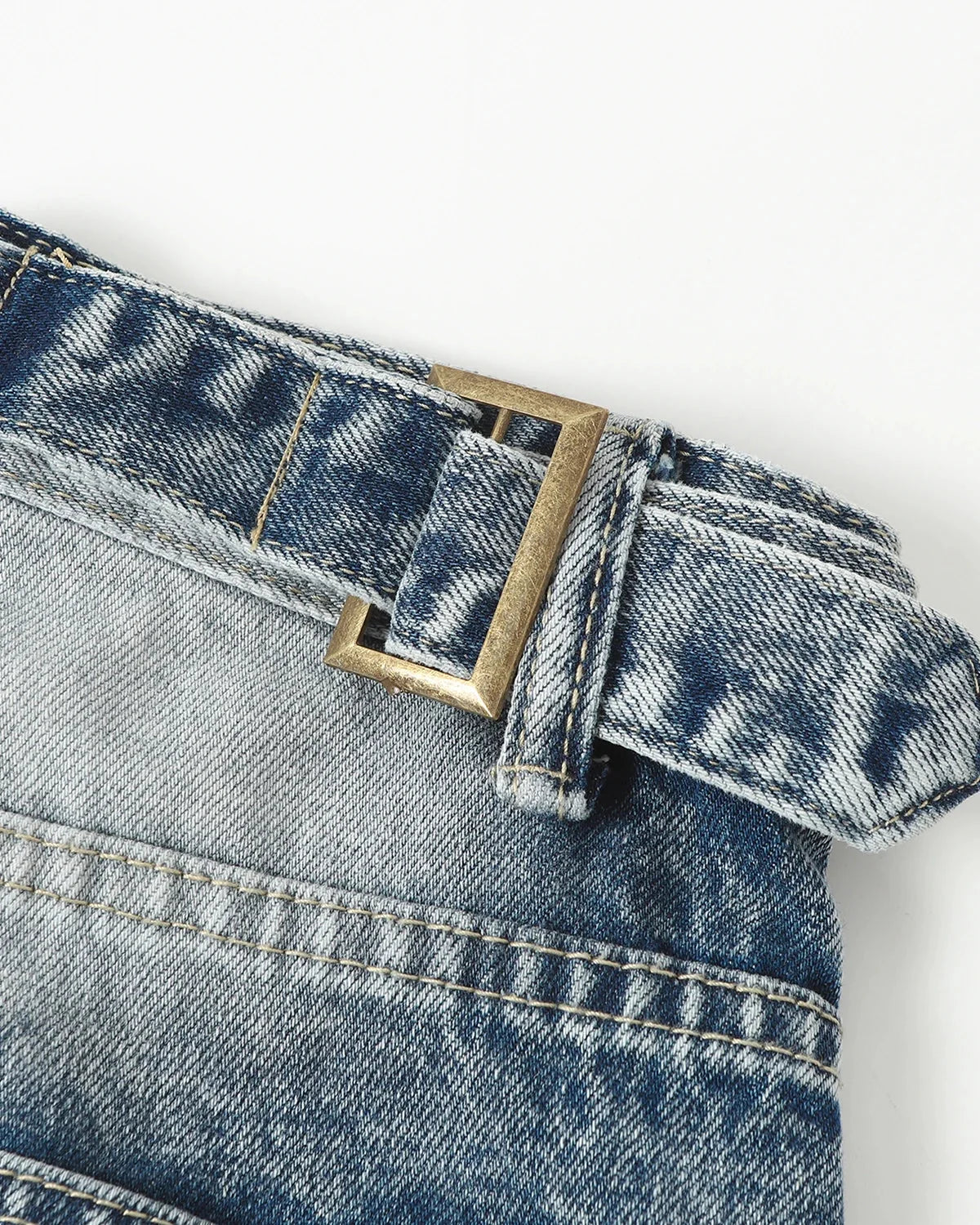 Omygoods Cinch Back Deconstructed Distressed Barrel Jeans
