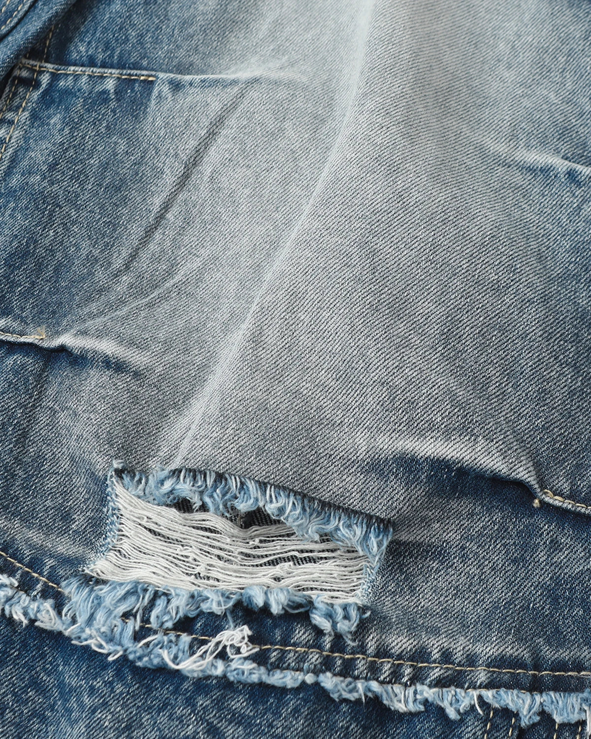 Omygoods Cinch Back Deconstructed Distressed Barrel Jeans