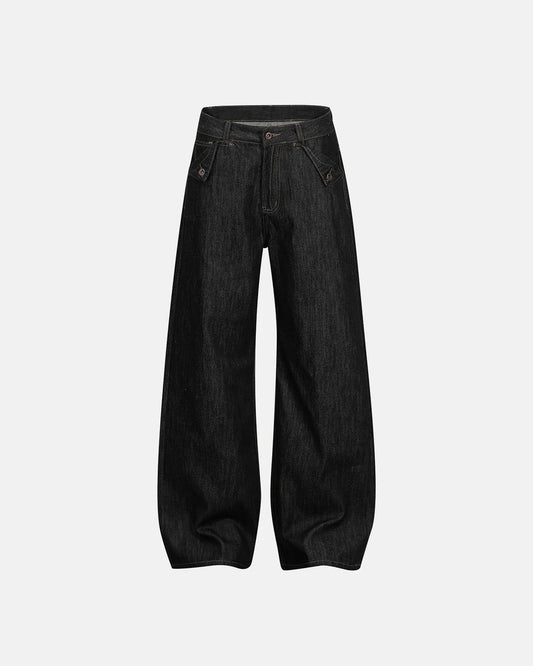 Omygoods Cinch Back Raw Wide Leg Baggy Jeans