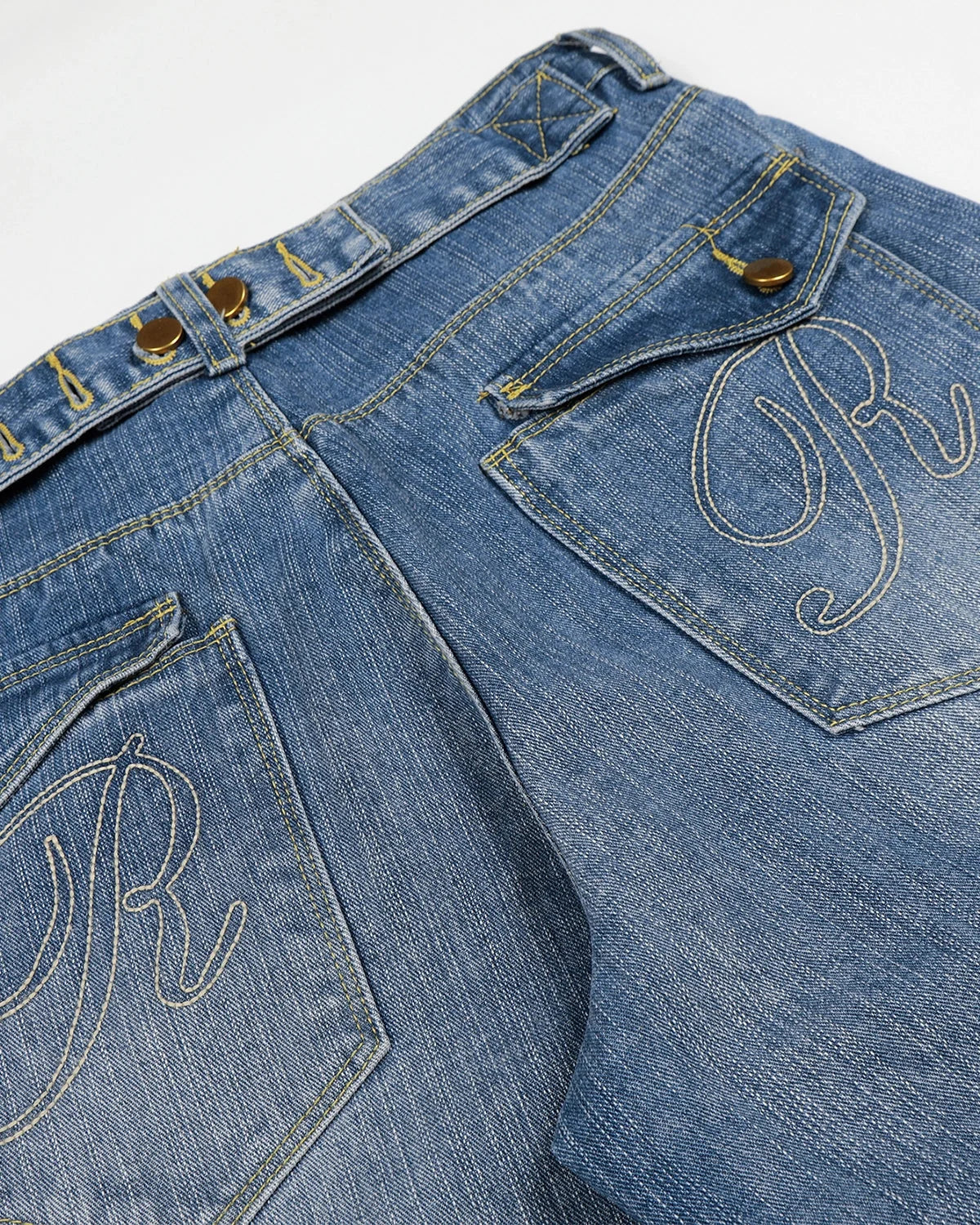Omygoods Cinch Back Washed Bamboo Weave Baggy Jeans