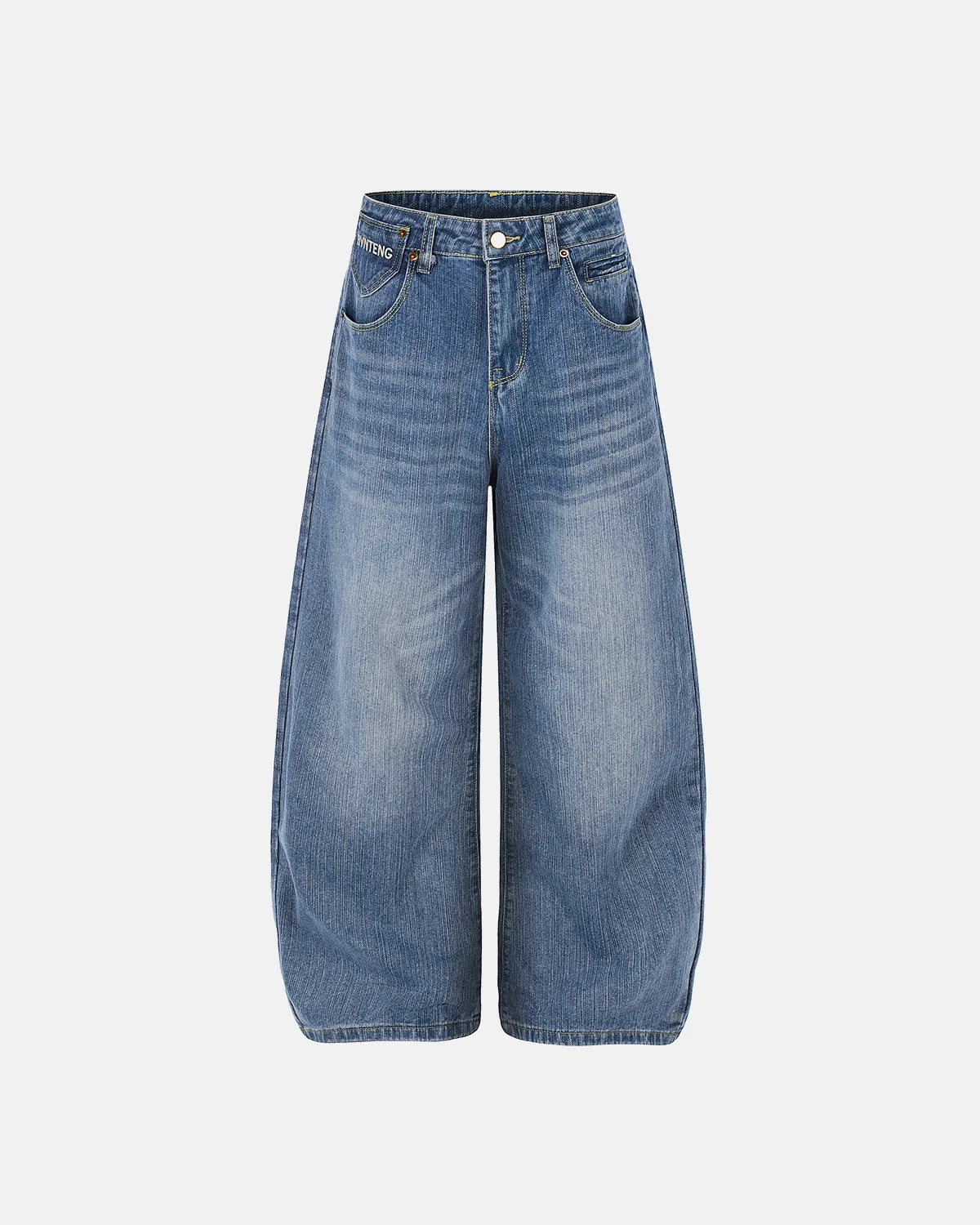 Omygoods Cinch Back Washed Bamboo Weave Baggy Jeans
