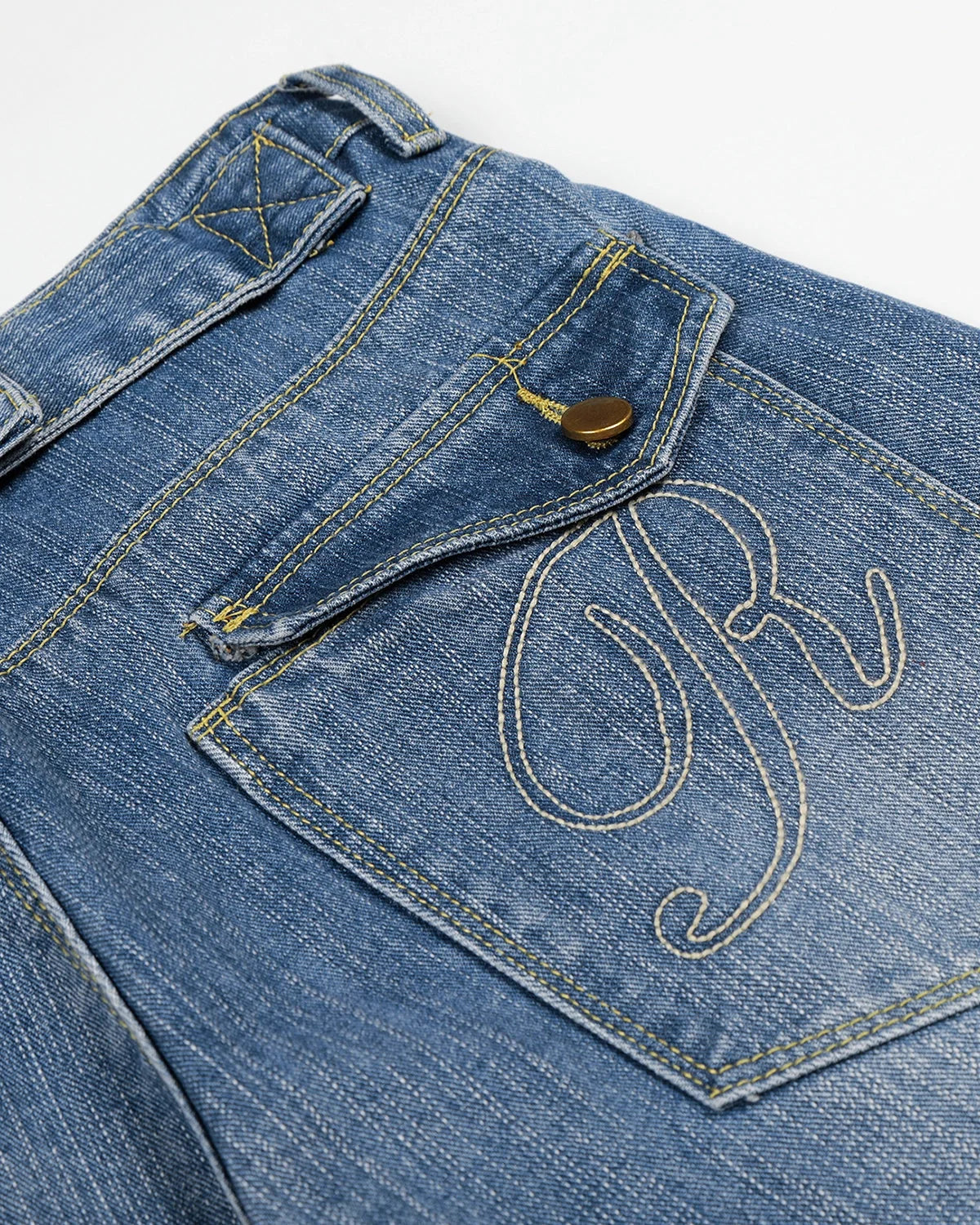 Omygoods Cinch Back Washed Bamboo Weave Baggy Jeans