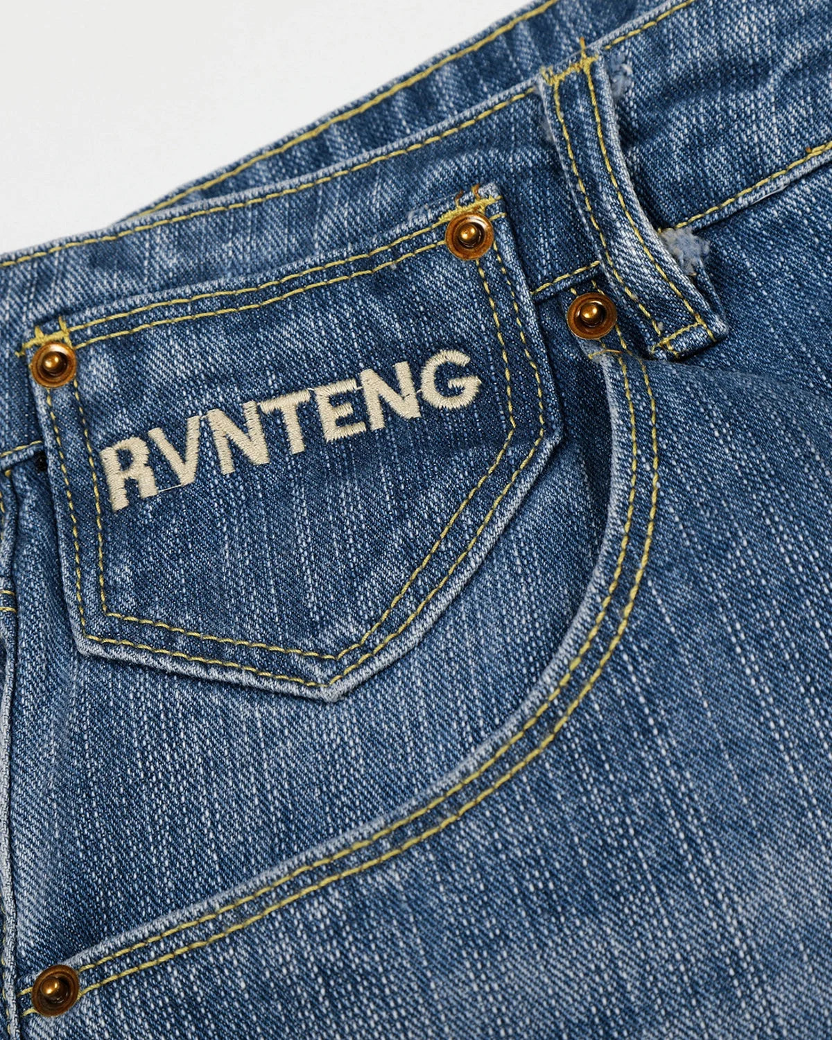 Omygoods Cinch Back Washed Bamboo Weave Baggy Jeans