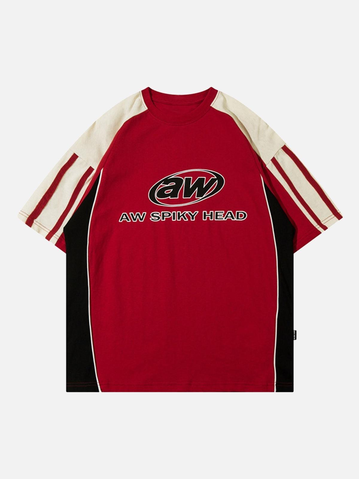 Omygoods Color-Blocked Strip Racing T-Shirt