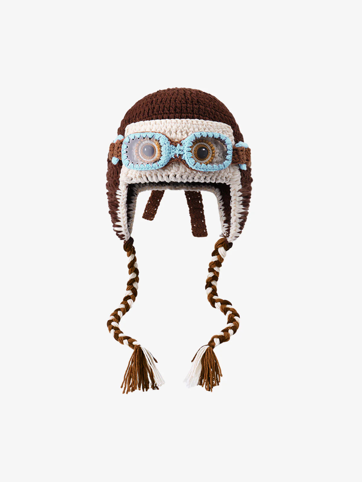 Omygoods Colorblock Crochet Goggles Trapper Hat