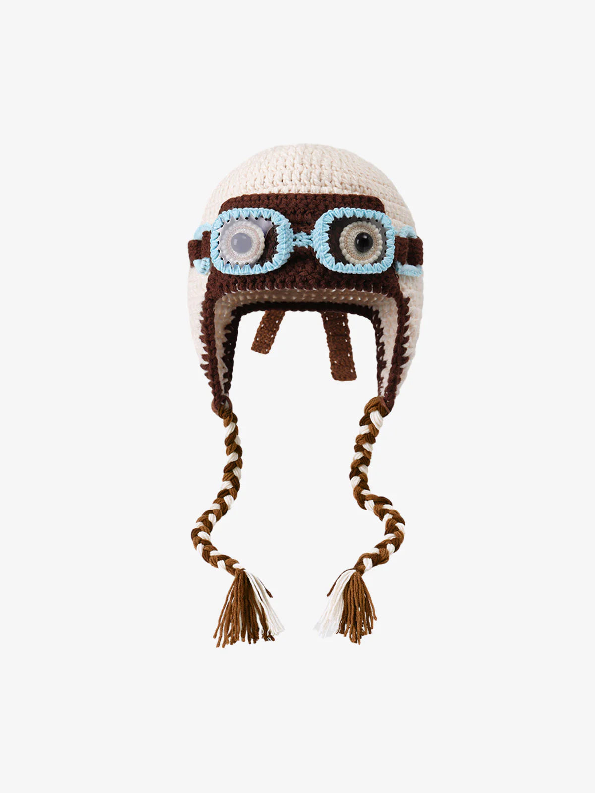 Omygoods Colorblock Crochet Goggles Trapper Hat
