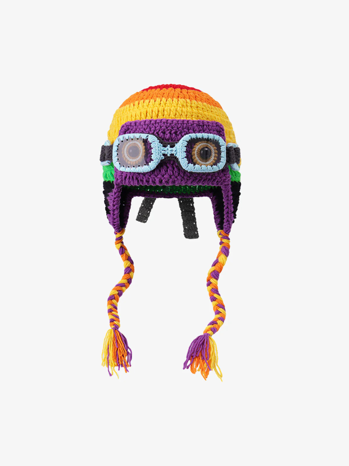 Omygoods Colorblock Crochet Goggles Trapper Hat