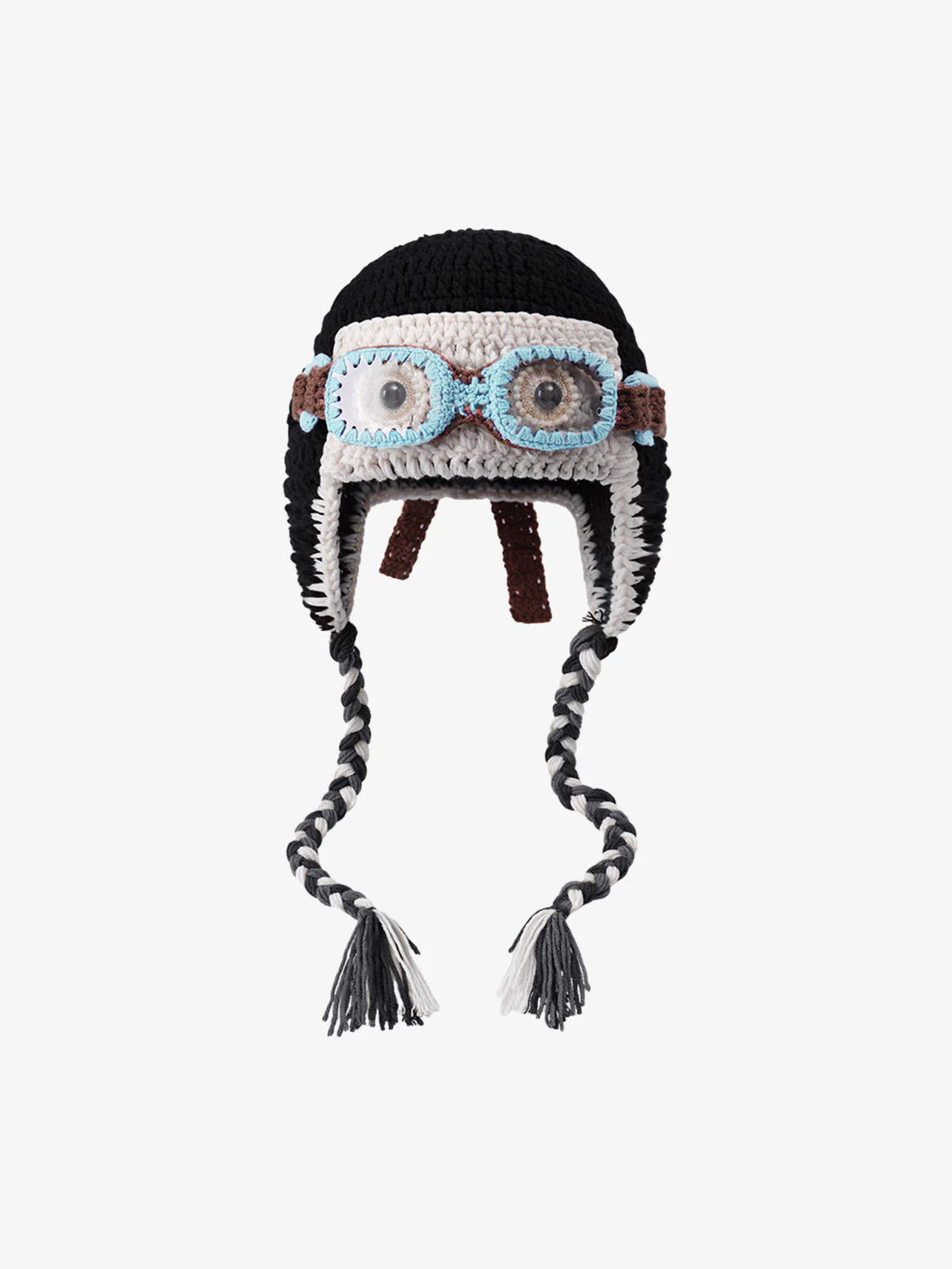 Omygoods Colorblock Crochet Goggles Trapper Hat