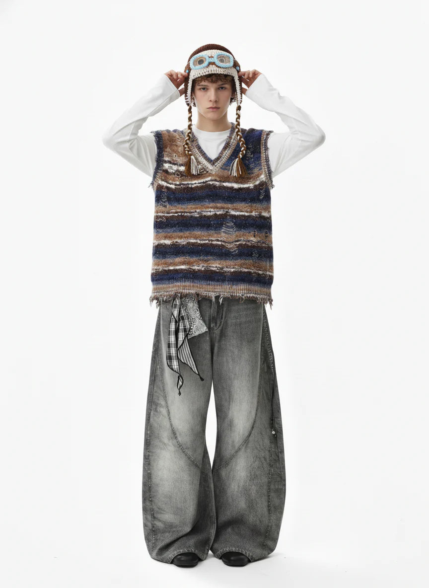 Omygoods Colorblock Crochet Goggles Trapper Hat