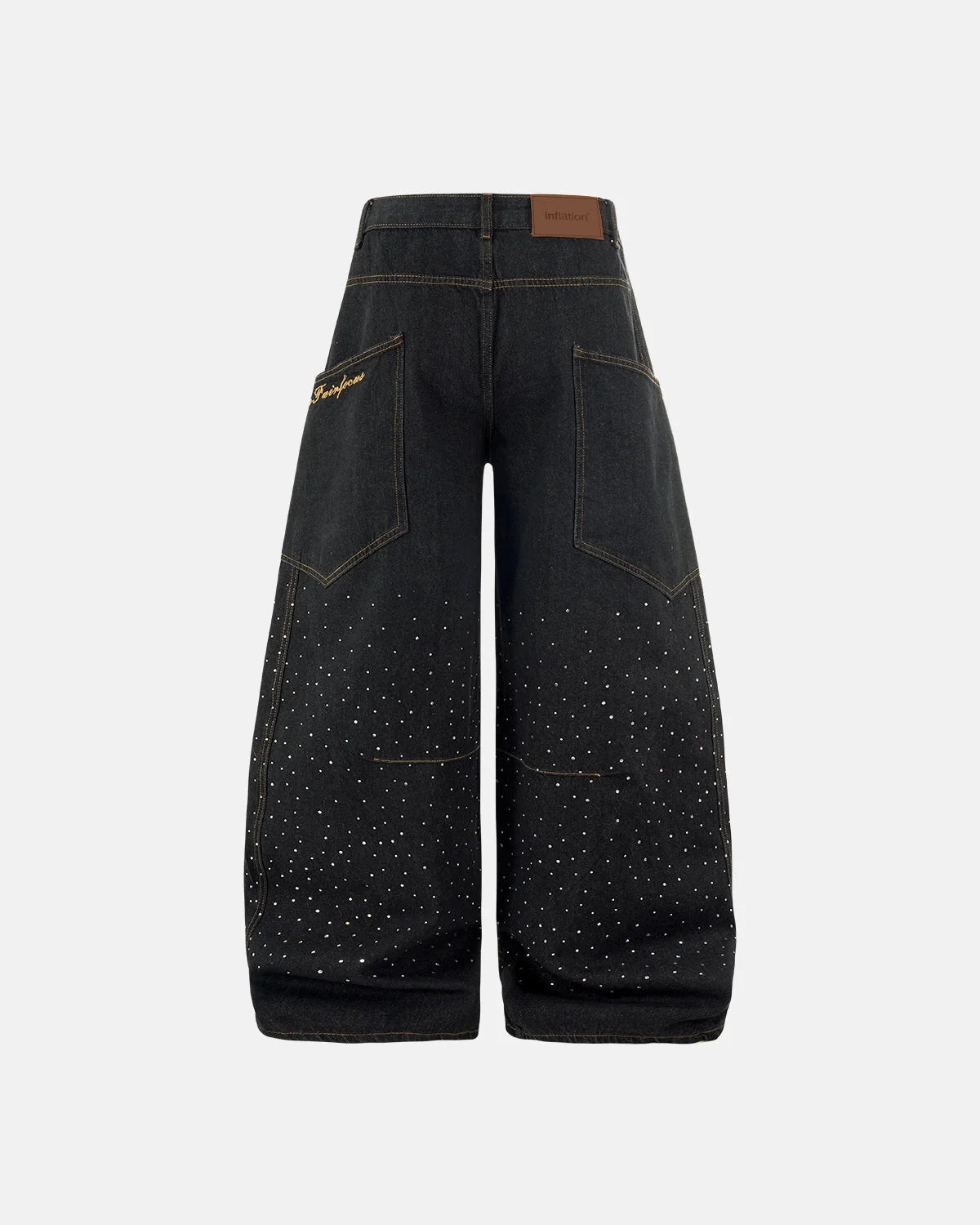 Omygoods Colorful Rhinestone Raw Barrel Jeans