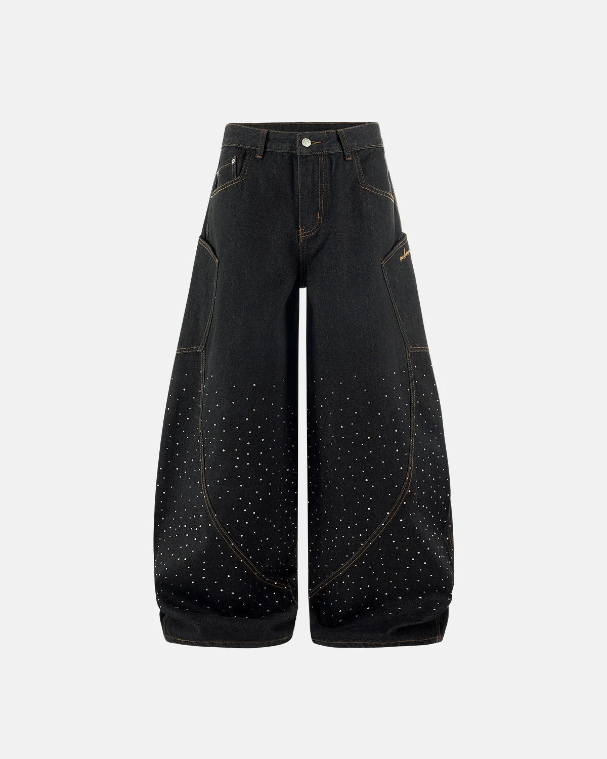 Omygoods Colorful Rhinestone Raw Barrel Jeans