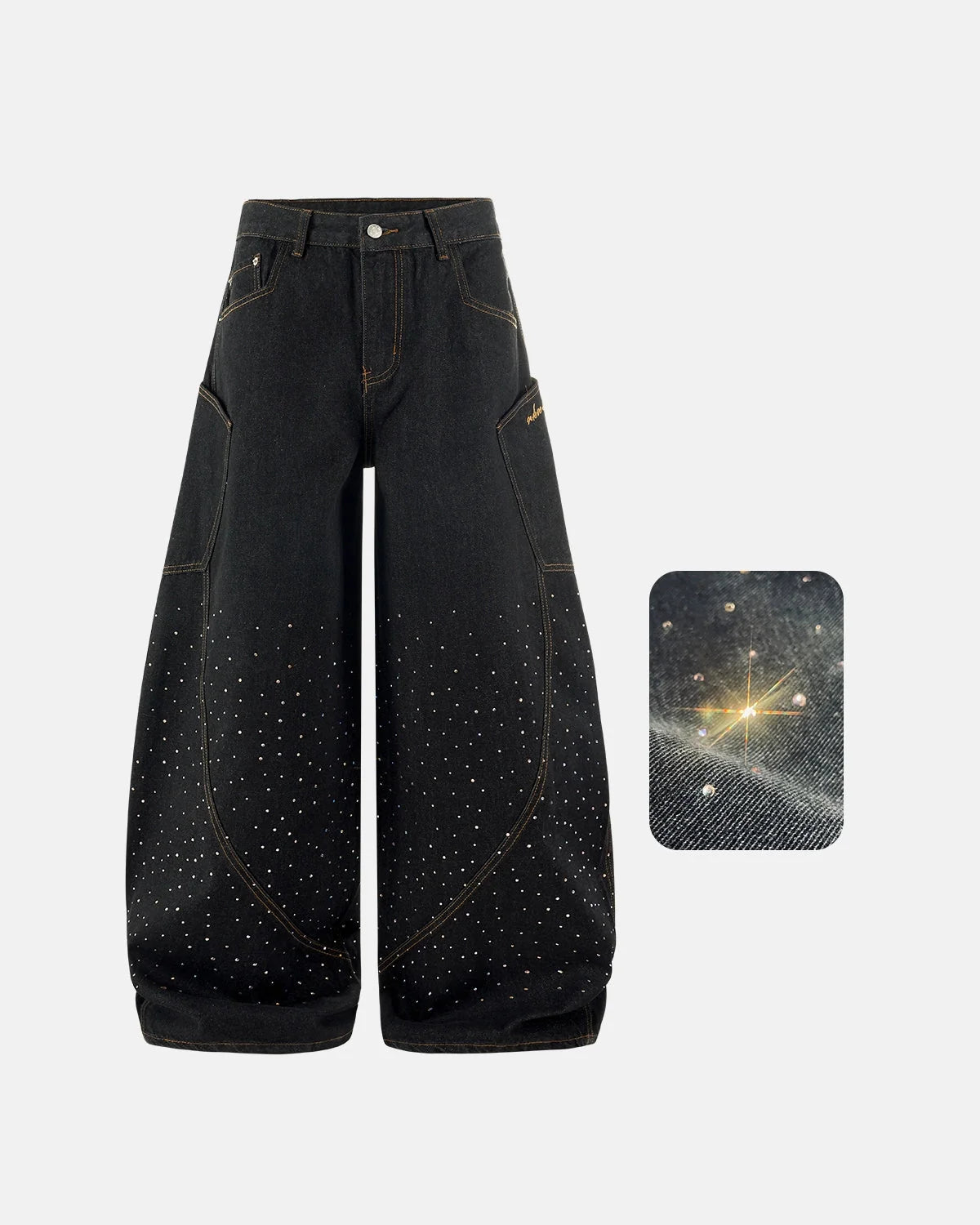 Omygoods Colorful Rhinestone Raw Barrel Jeans