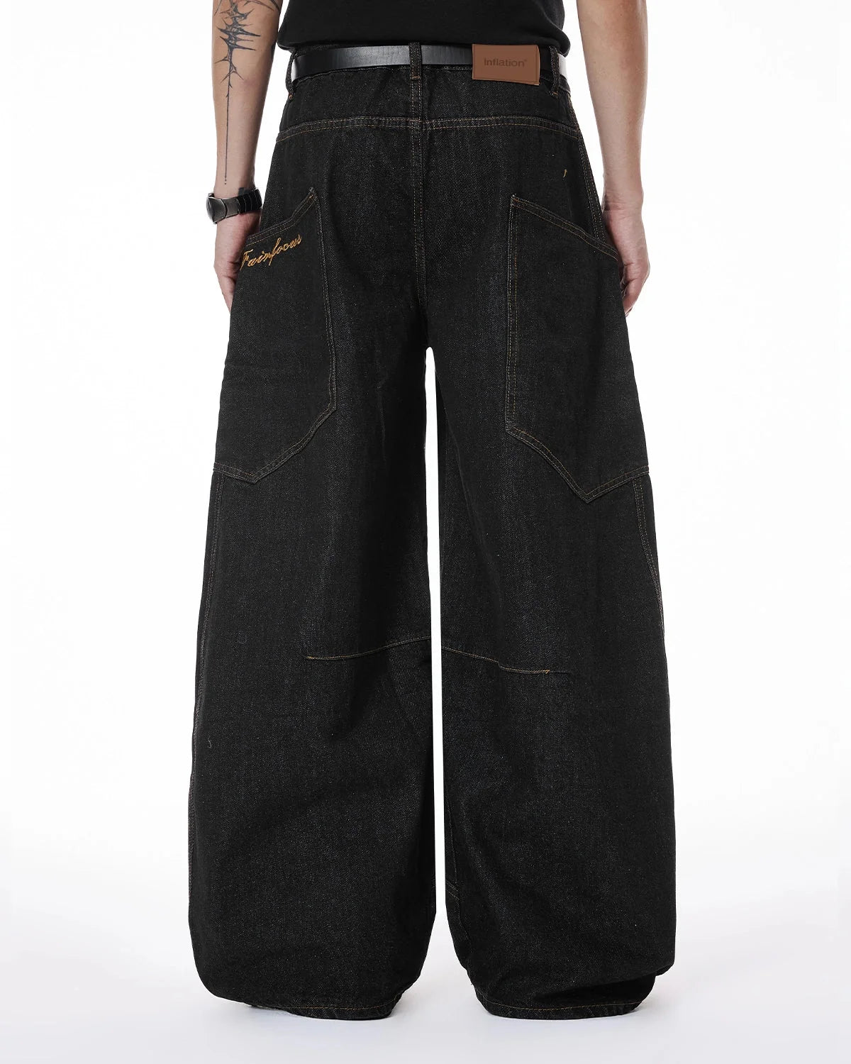Omygoods Colorful Rhinestone Raw Barrel Jeans