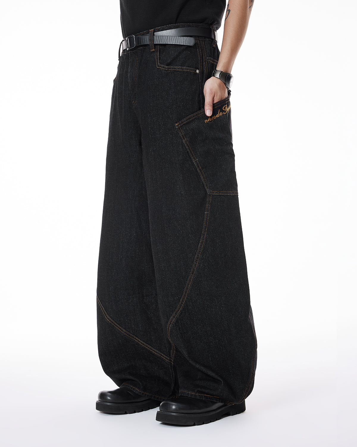Omygoods Colorful Rhinestone Raw Barrel Jeans