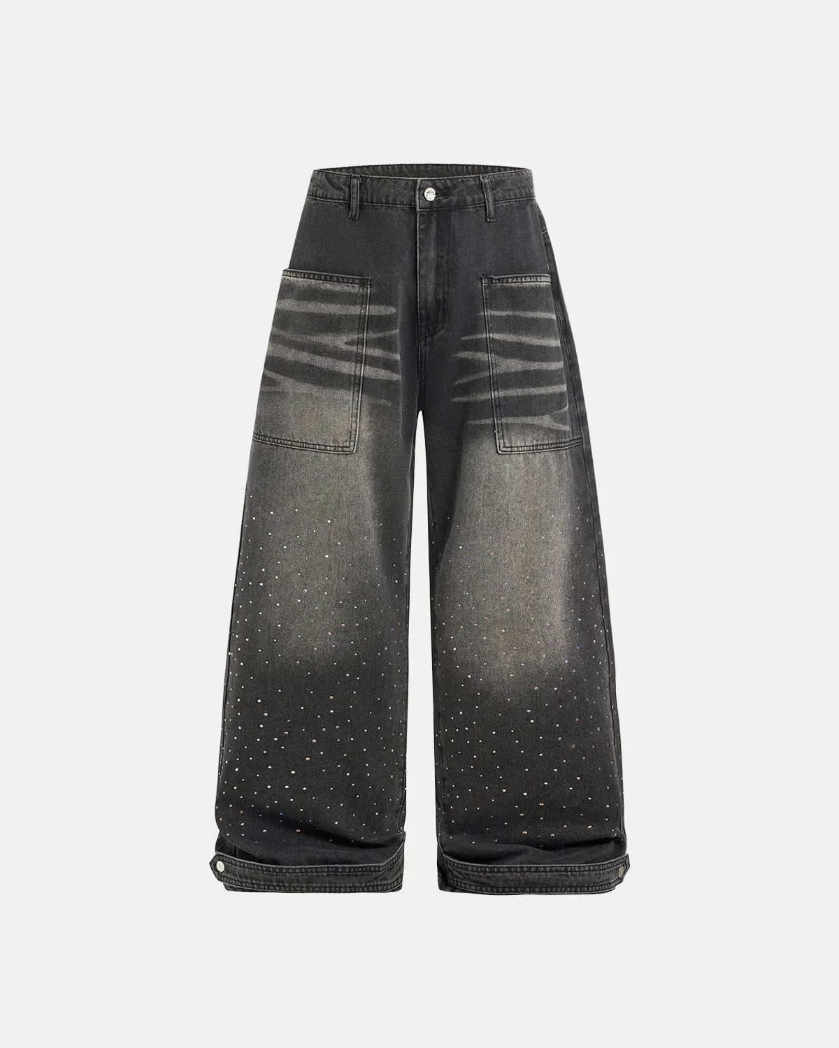 Omygoods Colorful Rhinestone Wash Baggy Jeans