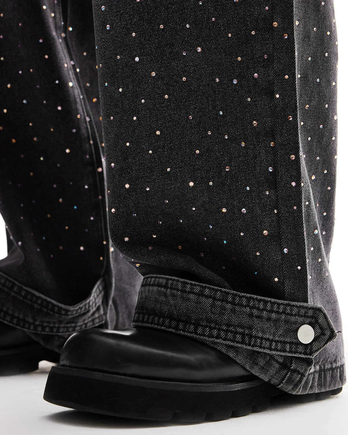 Omygoods Colorful Rhinestone Wash Baggy Jeans